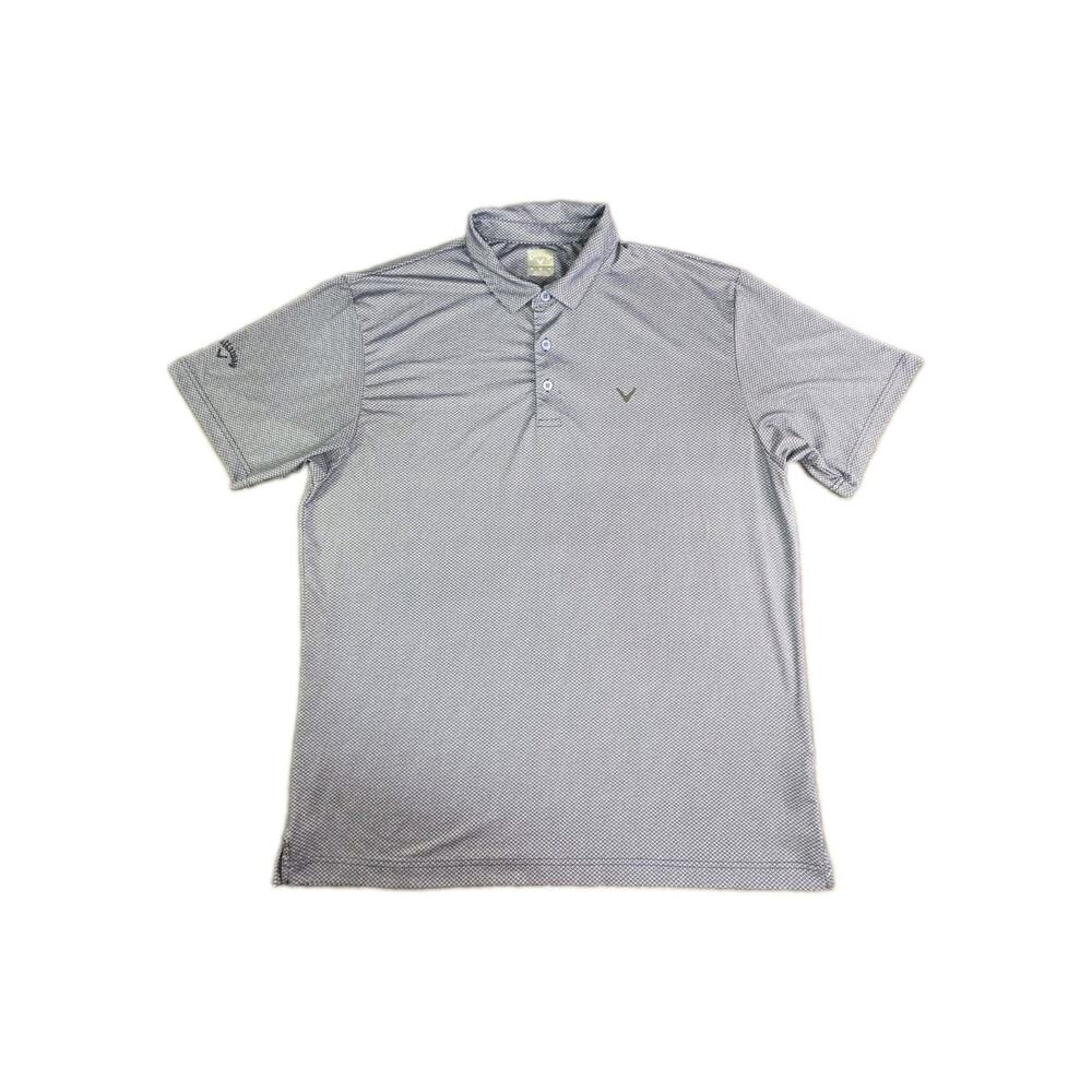 Callaway Polo Shirt Men's XL Blue Gray Geometric Short Sleeve Collared Golf C38